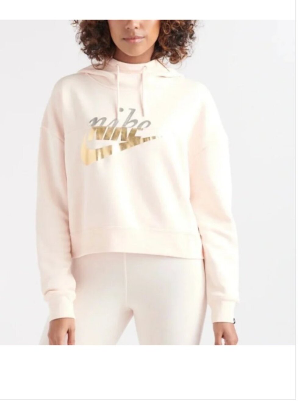 Nike Metallic Clash Rally crop hoodie pale pink size M